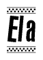 The clipart image displays the text Ela in a bold, stylized font. It is enclosed in a rectangular border with a checkerboard pattern running below and above the text, similar to a finish line in racing. 