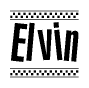 The clipart image displays the text Elvin in a bold, stylized font. It is enclosed in a rectangular border with a checkerboard pattern running below and above the text, similar to a finish line in racing. 