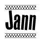 The clipart image displays the text Jann in a bold, stylized font. It is enclosed in a rectangular border with a checkerboard pattern running below and above the text, similar to a finish line in racing. 