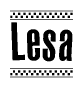 The clipart image displays the text Lesa in a bold, stylized font. It is enclosed in a rectangular border with a checkerboard pattern running below and above the text, similar to a finish line in racing. 