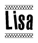 The image contains the text Lisa in a bold, stylized font, with a checkered flag pattern bordering the top and bottom of the text.