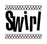 The image is a black and white clipart of the text name tag in a bold, italicized font. The text is bordered by a dotted line on the top and bottom, and there are checkered flags positioned at both ends of the text, usually associated with racing or finishing lines.