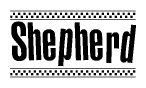 The image contains the text Shepherd in a bold, stylized font, with a checkered flag pattern bordering the top and bottom of the text.