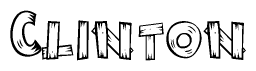 The image contains the name Clinton written in a decorative, stylized font with a hand-drawn appearance. The lines are made up of what appears to be planks of wood, which are nailed together