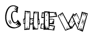 The clipart image shows the name Chew stylized to look like it is constructed out of separate wooden planks or boards, with each letter having wood grain and plank-like details.