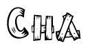 The clipart image shows the name Cha stylized to look as if it has been constructed out of wooden planks or logs. Each letter is designed to resemble pieces of wood.
