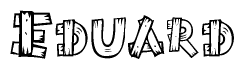 The image contains the name Eduard written in a decorative, stylized font with a hand-drawn appearance. The lines are made up of what appears to be planks of wood, which are nailed together