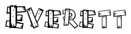 The image contains the name Everett written in a decorative, stylized font with a hand-drawn appearance. The lines are made up of what appears to be planks of wood, which are nailed together
