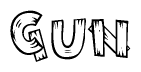 The image contains the name Gun written in a decorative, stylized font with a hand-drawn appearance. The lines are made up of what appears to be planks of wood, which are nailed together