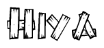 The clipart image shows the name Hiya stylized to look like it is constructed out of separate wooden planks or boards, with each letter having wood grain and plank-like details.