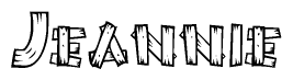 The clipart image shows the name Jeannie stylized to look like it is constructed out of separate wooden planks or boards, with each letter having wood grain and plank-like details.