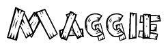 The clipart image shows the name Maggie stylized to look like it is constructed out of separate wooden planks or boards, with each letter having wood grain and plank-like details.