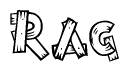 The image contains the name Rag written in a decorative, stylized font with a hand-drawn appearance. The lines are made up of what appears to be planks of wood, which are nailed together