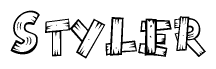 The clipart image shows the name Styler stylized to look like it is constructed out of separate wooden planks or boards, with each letter having wood grain and plank-like details.