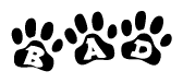 The image shows a row of animal paw prints, each containing a letter. The letters spell out the word Bad within the paw prints.