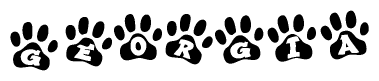 The image shows a row of animal paw prints, each containing a letter. The letters spell out the word Georgia within the paw prints.