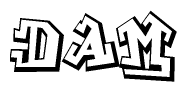The clipart image depicts the word Dam in a style reminiscent of graffiti. The letters are drawn in a bold, block-like script with sharp angles and a three-dimensional appearance.