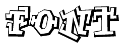 The image is a stylized representation of the letters Font designed to mimic the look of graffiti text. The letters are bold and have a three-dimensional appearance, with emphasis on angles and shadowing effects.