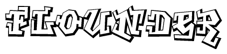 The clipart image depicts the word Flounder in a style reminiscent of graffiti. The letters are drawn in a bold, block-like script with sharp angles and a three-dimensional appearance.