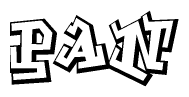 The clipart image depicts the word Pan in a style reminiscent of graffiti. The letters are drawn in a bold, block-like script with sharp angles and a three-dimensional appearance.