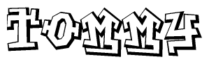 The clipart image depicts the word Tommy in a style reminiscent of graffiti. The letters are drawn in a bold, block-like script with sharp angles and a three-dimensional appearance.