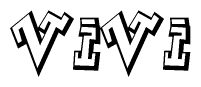The image is a stylized representation of the letters Vivi designed to mimic the look of graffiti text. The letters are bold and have a three-dimensional appearance, with emphasis on angles and shadowing effects.