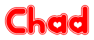 The image is a clipart featuring the word Chad written in a stylized font with a heart shape replacing inserted into the center of each letter. The color scheme of the text and hearts is red with a light outline.