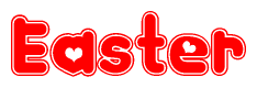 The image displays the word Easter written in a stylized red font with hearts inside the letters.
