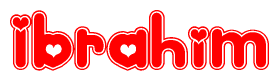 The image is a clipart featuring the word Ibrahim written in a stylized font with a heart shape replacing inserted into the center of each letter. The color scheme of the text and hearts is red with a light outline.