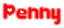 The image is a clipart featuring the word Penny written in a stylized font with a heart shape replacing inserted into the center of each letter. The color scheme of the text and hearts is red with a light outline.