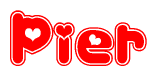 The image displays the word Pier written in a stylized red font with hearts inside the letters.