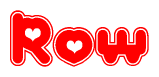 The image displays the word Row written in a stylized red font with hearts inside the letters.