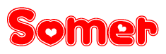 The image is a clipart featuring the word Somer written in a stylized font with a heart shape replacing inserted into the center of each letter. The color scheme of the text and hearts is red with a light outline.