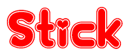 The image is a clipart featuring the word Stick written in a stylized font with a heart shape replacing inserted into the center of each letter. The color scheme of the text and hearts is red with a light outline.