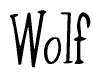 The image is of the word Wolf stylized in a cursive script.
