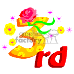 The clipart image features the number 3 with a pattern of flowers on it, accompanied by the letters r and d, likely indicating 3rd anniversary or birthday. The number and letters are decorated with roses, and there are also scattered stars or sparkles around the elements.