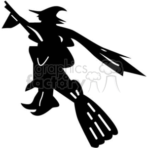 black and white witch on a broom