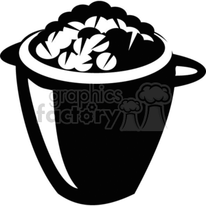 The clipart image features a tapered bucket or container filled with what appears to be nuts or similar agricultural produce. The design is simple, with bold black and white contrast, and is suitable for vinyl-ready applications such as signage or decals due to its clean lines and lack of gradients.
