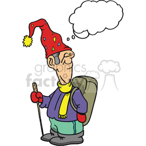 Man hiking while wearing a funny red hat