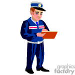 The clipart image depicts a person dressed in a sailor uniform, with a cap, and holding what appears to be a clipboard or documents. The individual is standing and appears to be focused on the clipboard, likely reviewing or recording information.