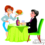 The image shows a clipart illustration of a waitress serving food to a customer at a restaurant. The waitress is holding a plate with a burger, and the customer is sitting at the table with a bottle of what appears to be a condiment (possibly ketchup or mustard) and a glass that might contain a beverage. The customer is looking at the plate of food while the waitress is presenting it with a smile.
