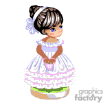 The clipart image depicts a young girl dressed as a bridesmaid or flower girl. The bridesmaid is wearing a fancy white dress with frills and has a bow in her hair. She is holding a small basket that is likely intended to hold flower petals, which are traditionally scattered ahead of the bride's path.