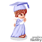 The clipart image features a cartoon of a young child wearing a graduation cap and gown, holding a diploma, and appearing to wave. 