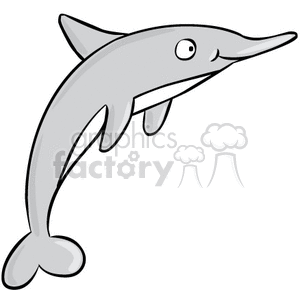 This clipart image depicts a cartoon representation of a dolphin. The dolphin is designed in a simplistic and cute style, often appealing for educational purposes or children's materials.