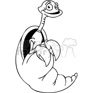The clipart image shows a funny depiction of a hermit crab with an old man's face and a long thin neck. The hermit crab's shell is partially visible, with its large claw out front and its coiled body extending to the tail.