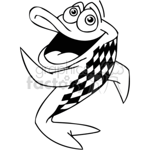 The clipart image depicts a whimsical cartoon fish with a large, exaggerated mouth open wide in a smile, bulging eyes, and a checkered pattern on its body.