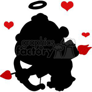 Cupid with Bow and Arrow Flying With Red Hearts