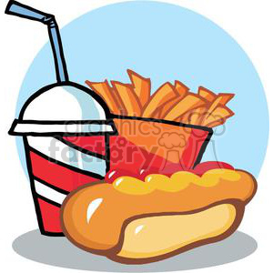 Fast Food Hot Dog Drink And French Fries With Blue Background