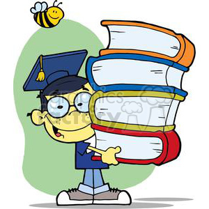 A Male Asian Graduate With Books In His Hands With A Bee Flying above
