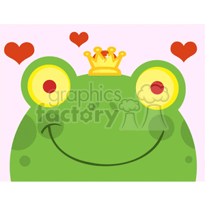 Cartoon-Happy-Frog-Prince-Character-With-Hearts-with-pink-background